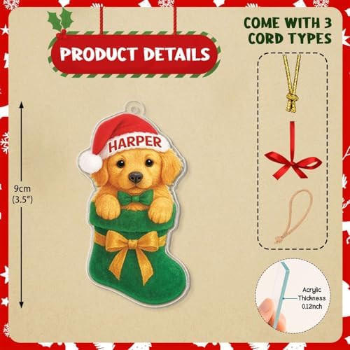 Custom Name Golden Retriever Hanging Ornament for Christmas Tree