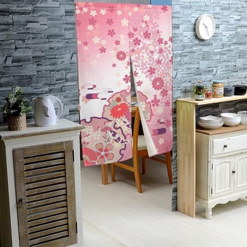Japanese Pink Bloomy Flower Door Curtain Panel