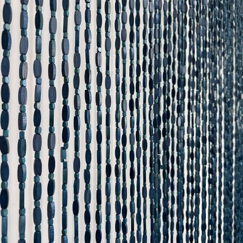 FlavorThings 36 x 79 Blue Beaded Curtain with Wood and Bamboo