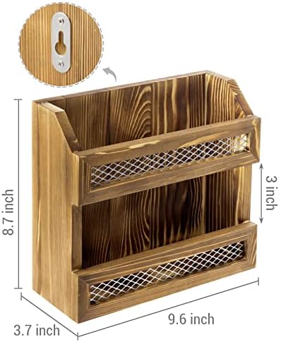 MyGift Rustic Burnt Wood Magazine Holder with Chicken Wire Rail