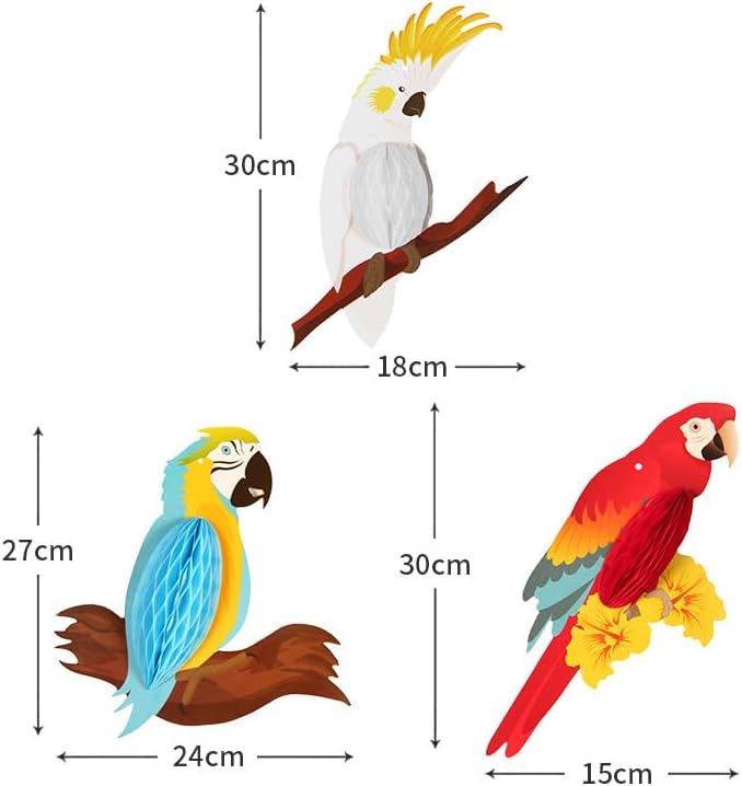 12PCS Tropical Honeycomb Decorations with Bird Parrot Cactus Pineapple