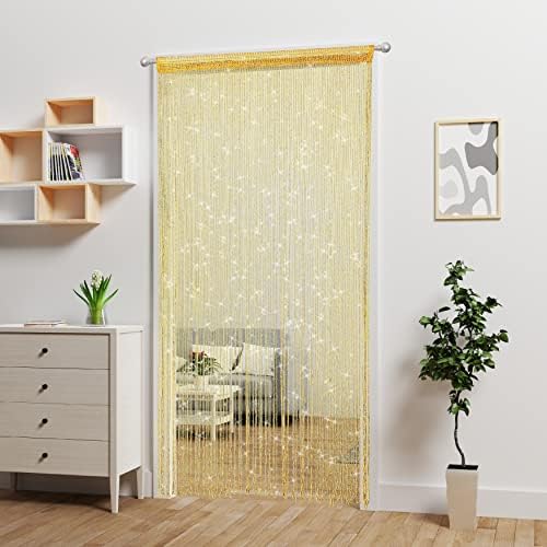 4 Piece Gold Beaded Curtain for Doorway Decor