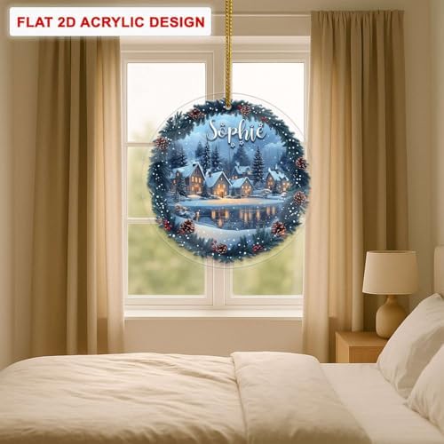 Custom Name Winter Village Scene Acrylic Ornament