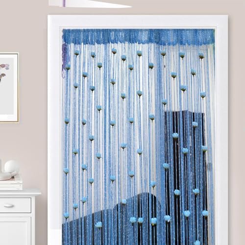 Rose Thread Door Curtain with Blue Tassels