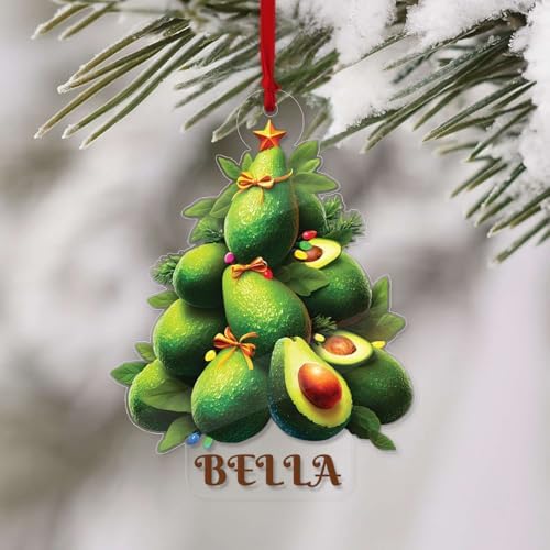 2D Avocado Christmas Tree Ornament Custom Name