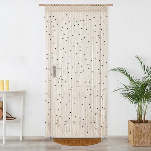BECHAEO Boho Cotton Macrame Beaded Curtain 2 Panels 79x35