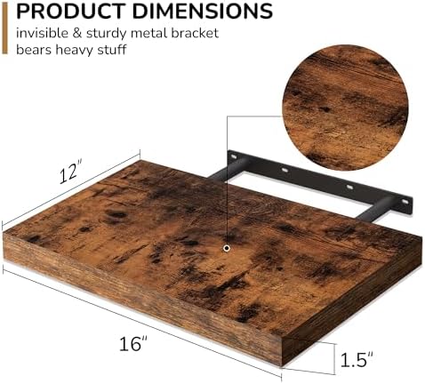 Fun Memories Floating Shelves 2 Pack 12 Inch Deep Brown