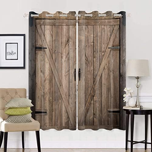 Yeele Rustic Wooden Barn Door Blackout Curtains Set of 2