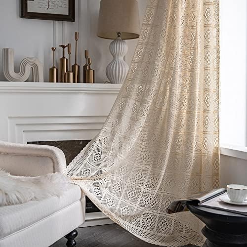 Boho Cotton Crochet Curtain Panel for Living Room