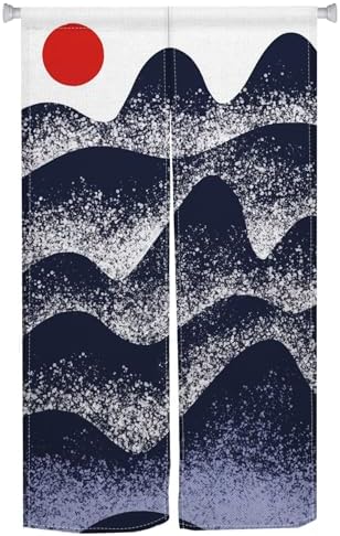 Traditional Japanese Noren Door Curtain with Sunset Mountain Design