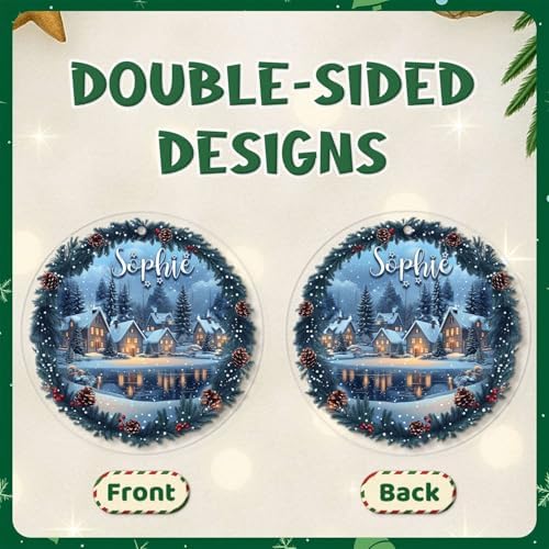 Custom Name Winter Village Scene Acrylic Ornament