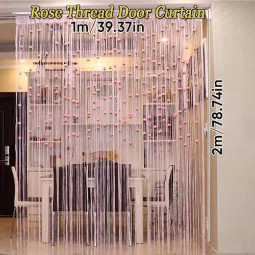 Rose Thread Door Curtain with Blue Tassels