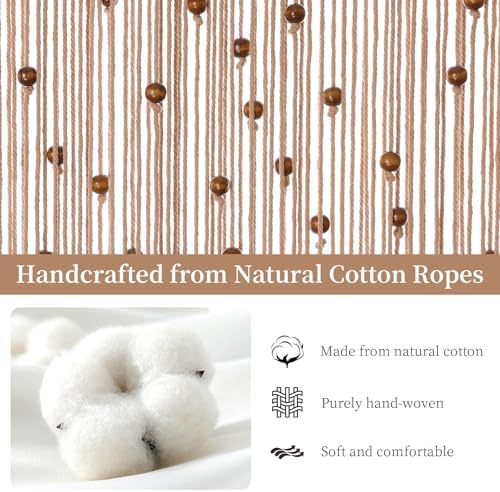 BECHAEO Boho Macrame Beaded Curtain with Wooden Beads Set of 2