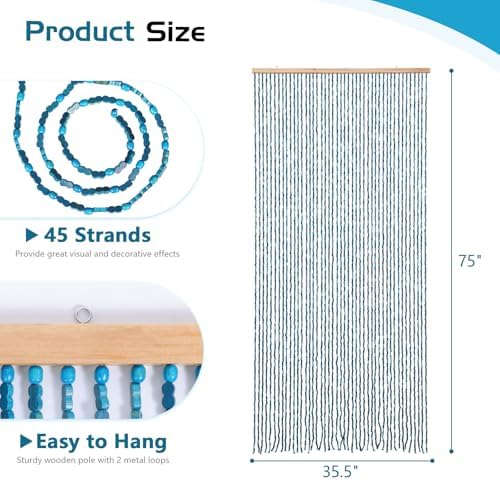 BECHAEO Handmade Beaded Door Curtain Blue 355 x 75 Inches