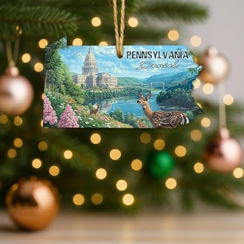 Custom Name Pennsylvania Christmas Tree Ornament