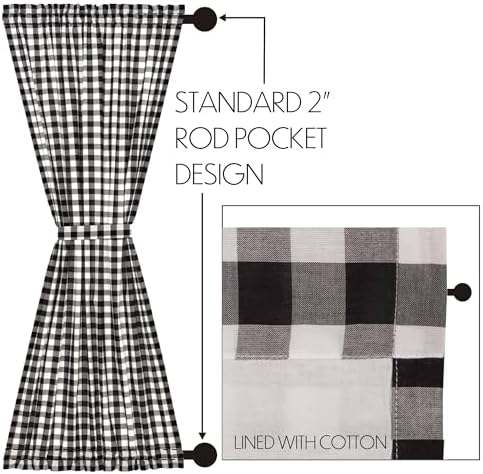 VHC Brands Annie Buffalo Check Curtain Door Panel 72x40 Black