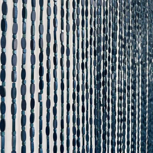 FlavorThings 36 x 79 Blue Beaded Curtain with Wood and Bamboo