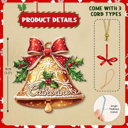 Personalized 2D Bell And Red Bow Christmas Ornament