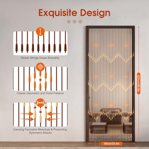 Wood Beaded Curtain for Doorway 31 Lines 354x866