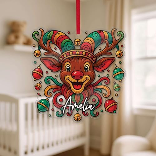 Custom Name Reindeer Hanging Ornament Personalized Christmas Decor