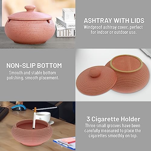 Flamingo Pink Ceramic Ashtray with Lids
