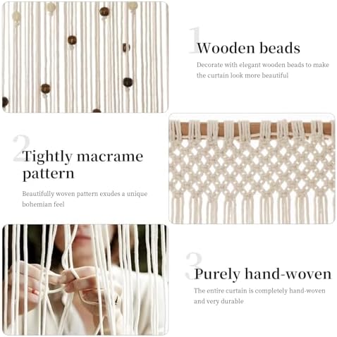 BECHAEO Boho Cotton Macrame Beaded Curtain 2 Panels 79x35