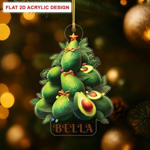 2D Avocado Christmas Tree Ornament Custom Name