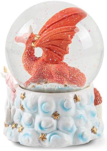 Red Dragon with Unicorn Musical Snow Globe 100MM