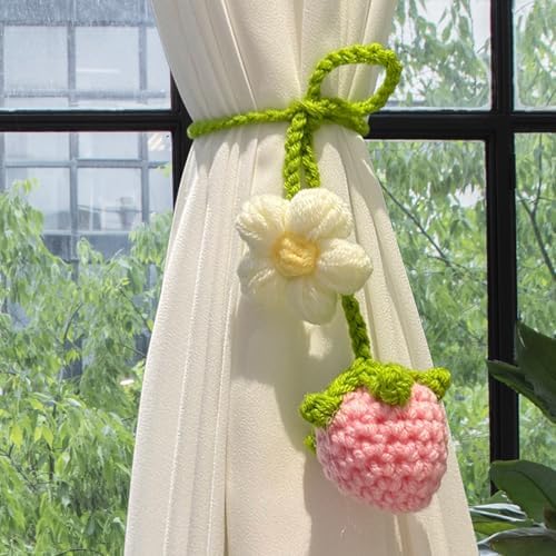 LB 2PCS Crochet Strawberry Flower Car Hanging Ornament
