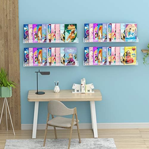 NIUBEE 36 Inch Premium Acrylic Floating Bookshelf Wall Ledge Shelf Set of 4
