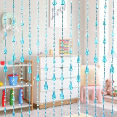Crystal Beaded Curtain 355 x 79 Inches Wave Pattern Teal