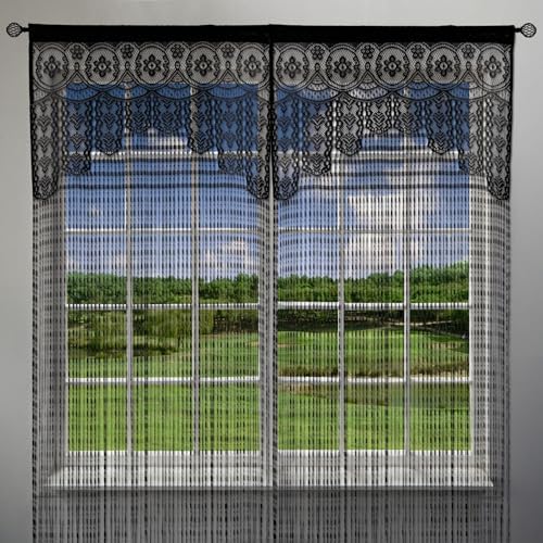 Lace Door String Curtain Black 39x79in
