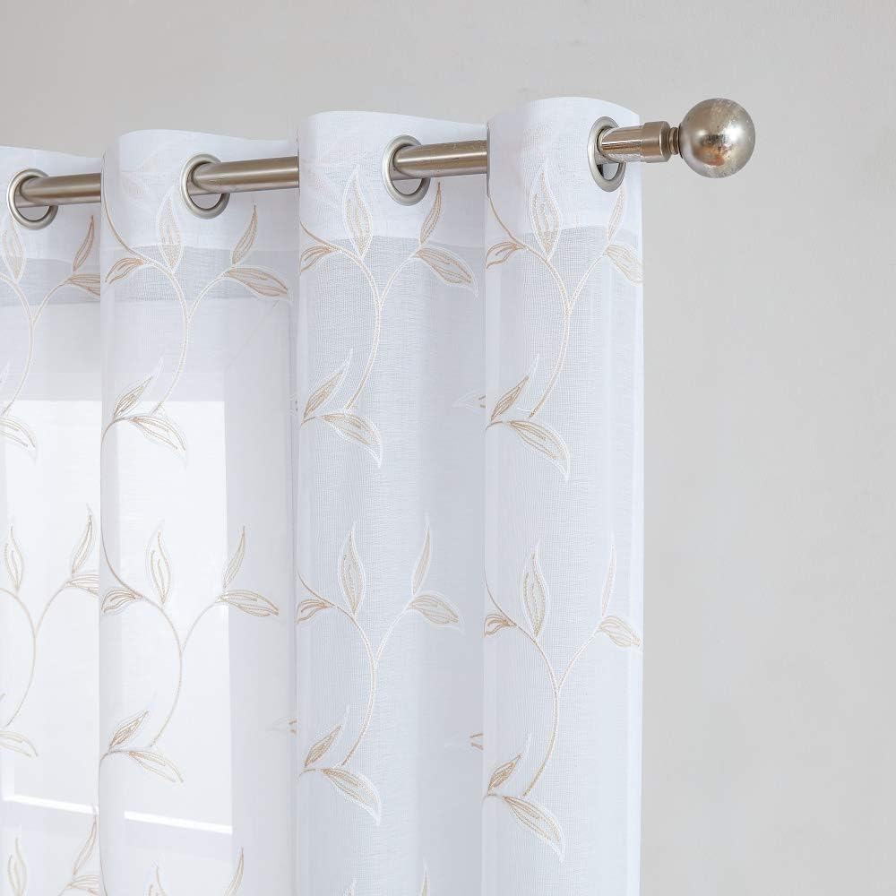 Warm Home Designs Embroidered Sheer Curtain Panel with Leaf Pattern