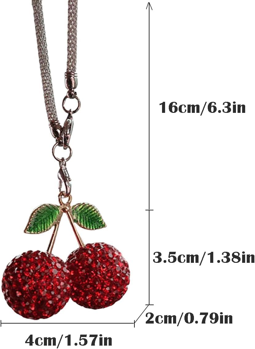 Sparkling Cherry Car Charm with Rhinestones and Leaves
