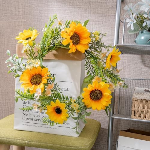 KHOYIME 13 Inch Sunflower Door Wreath All Season Decor