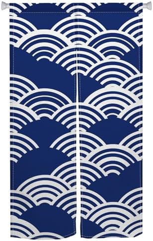 Japanese Modern Noren Door Curtain Wave Pattern Blue 335x709