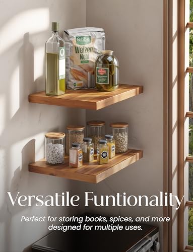 BATODA 16x12 Acacia Wood Floating Shelf Wall Mount