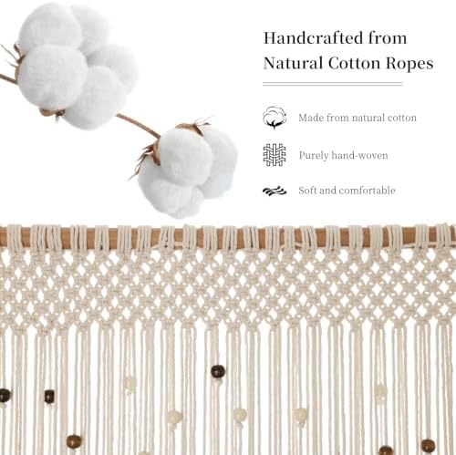 BECHAEO Boho Cotton Macrame Beaded Curtain 2 Panels 79x35