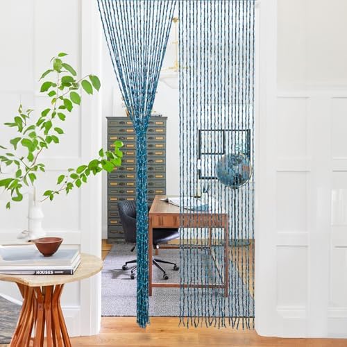 BECHAEO Handmade Beaded Door Curtain Blue 355 x 75 Inches