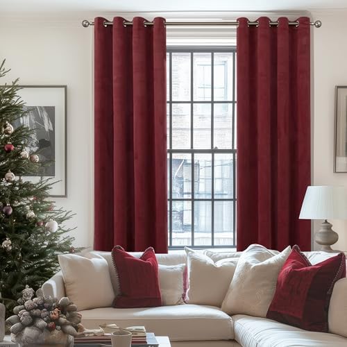 YoungsTex Burgundy Velvet Curtains 84 Inch for Living Room and Bedroom