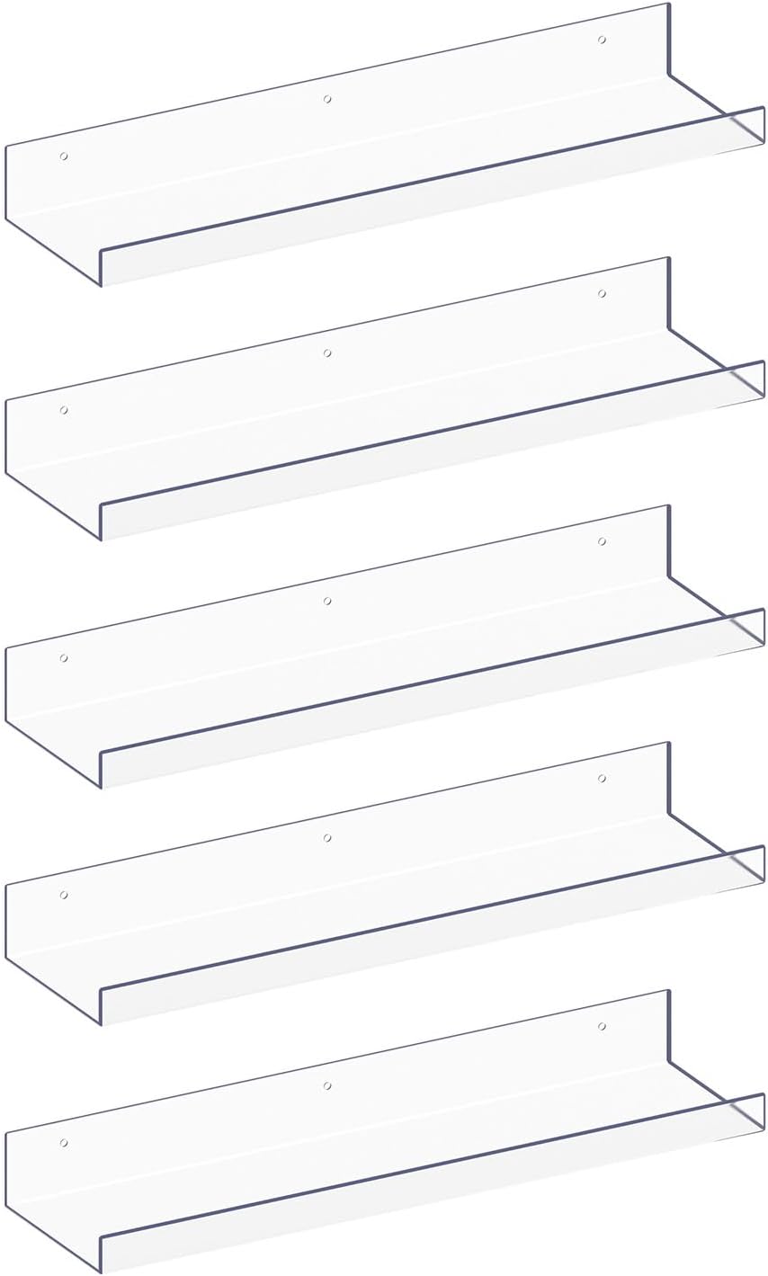 MEBRUDY 5 Pack Clear Floating Shelves for Home Storage