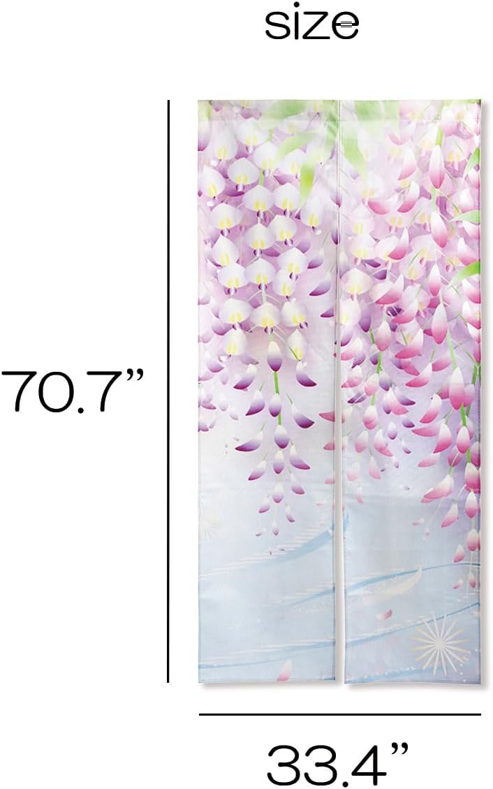 Noren Japanese Style Doorway Curtain with Wisteria Flowers Print