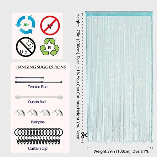 Glitter Beaded Curtain Panel Blue 39x79 Inches