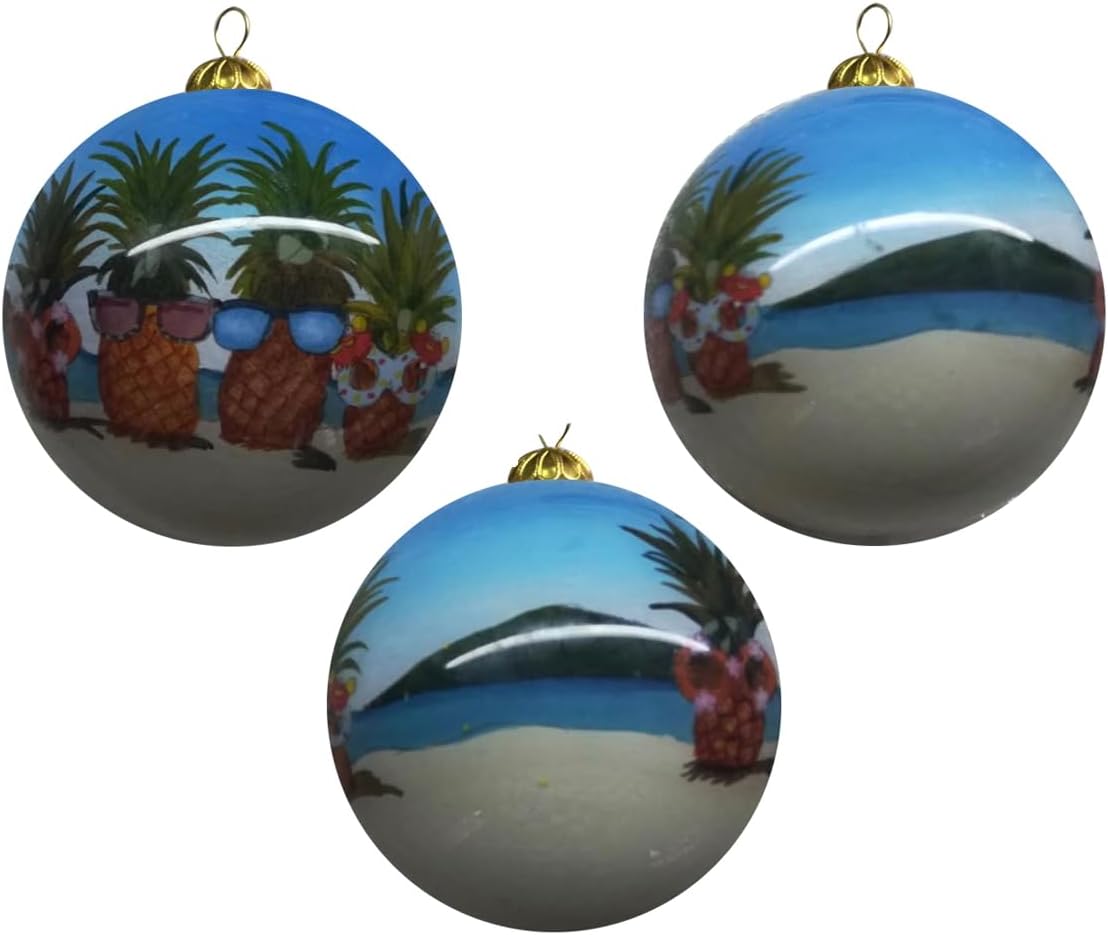 Hand Painted Hawaii Three Pineapples Beach Christmas Ornament
