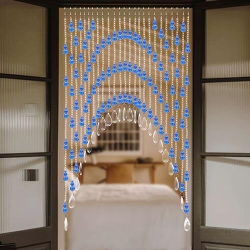Blue Crystal Beaded Curtain with Adjustable Width