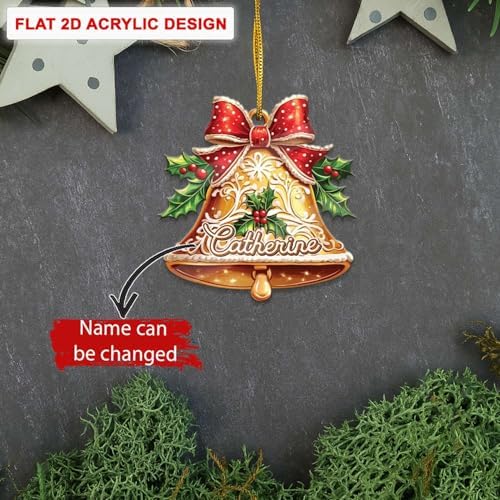 Personalized 2D Bell And Red Bow Christmas Ornament