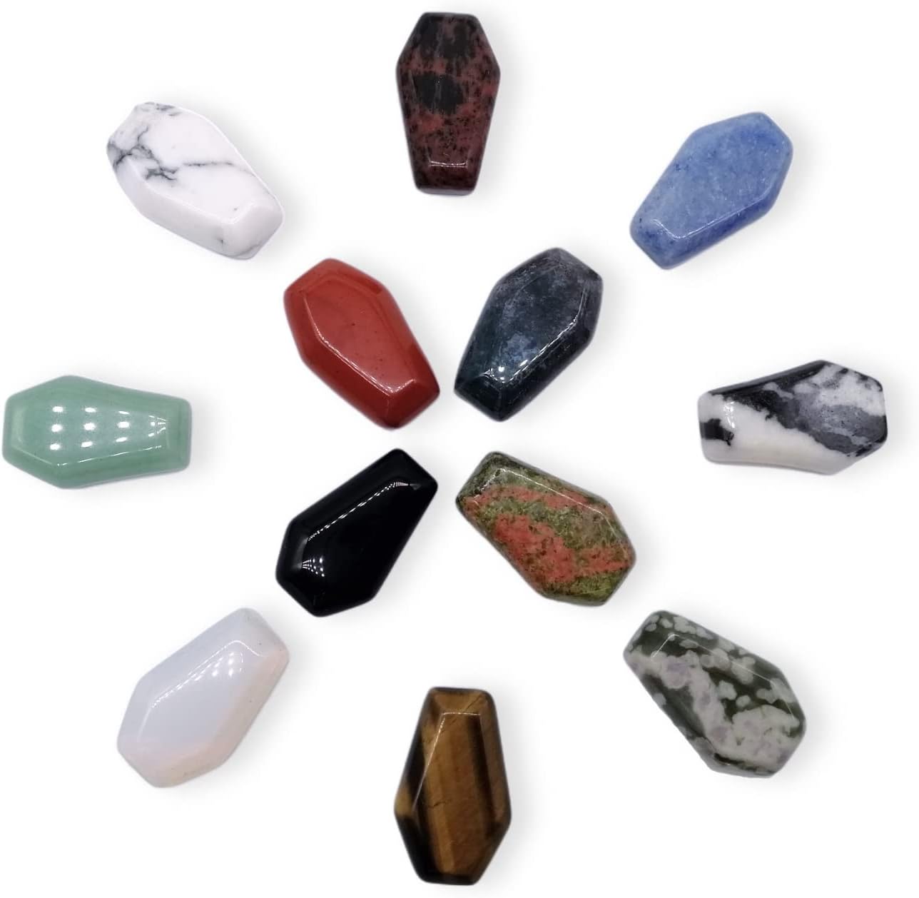 Carved Coffin Shaped Worry Stones Pendant Set Real Gemstone Healing Crystals 12pcs
