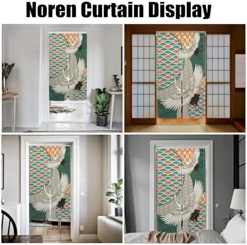 Green Cranes Noren Doorway Curtain Privacy Panel