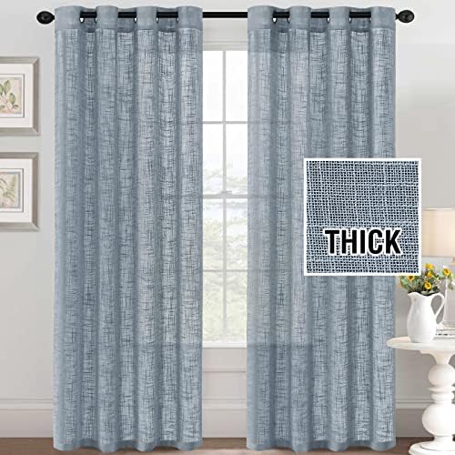 HVERSAILTEX Stone Blue Linen Curtains 2 Panel Set