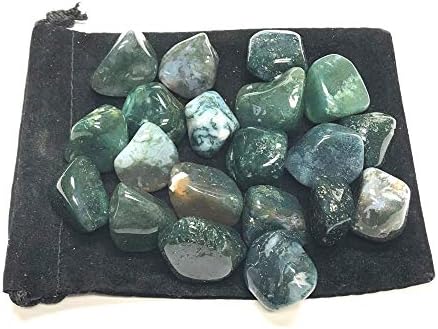 Tumbled Green Moss Agate Stones - 1 Inch in Velvet Bag